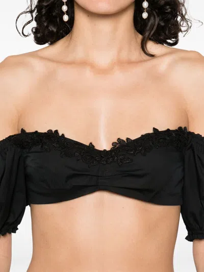 Ermanno Scervino Lace Detail Cropped Cotton Top In Black
