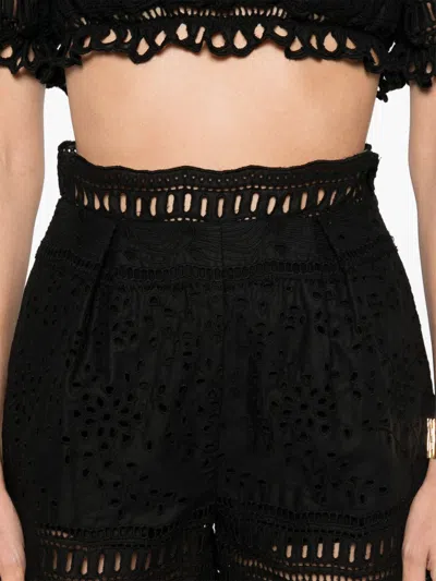 Ermanno Scervino Lace Shorts High-waisted Scalloped Hem In Black