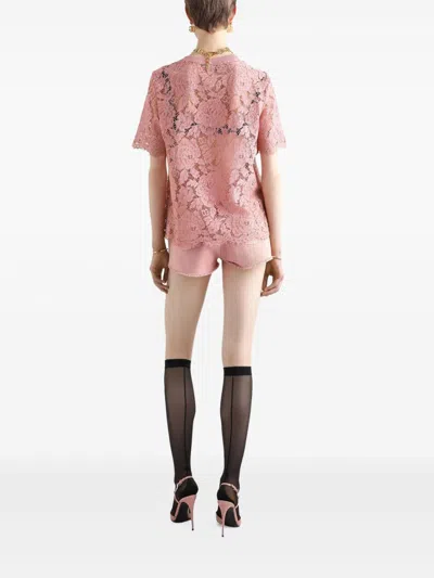 Dolce & Gabbana Cordonetto Lace T Shirt In Pink