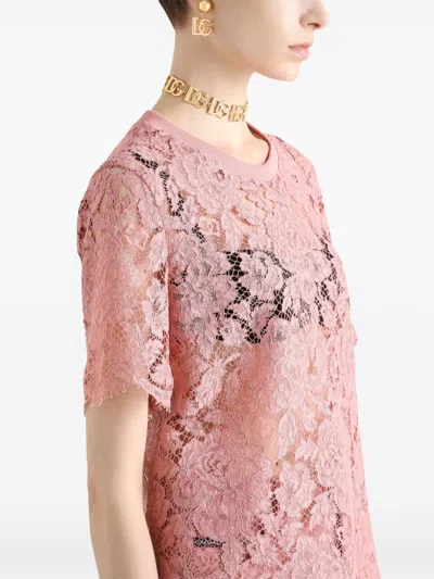 Dolce & Gabbana Cordonetto Lace T Shirt In Pink