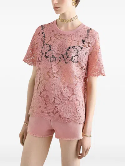 Dolce & Gabbana Cordonetto Lace T Shirt In Pink