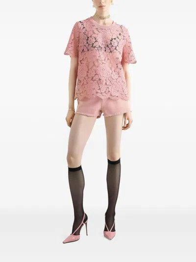 Dolce & Gabbana Cordonetto Lace T Shirt In Pink