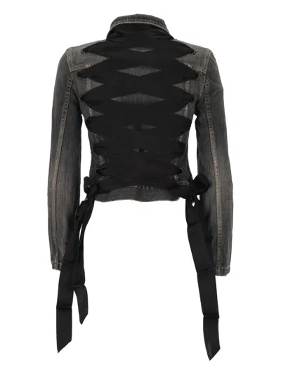 Balenciaga Dark Grey Denim Jacket With Laces Women In Gray