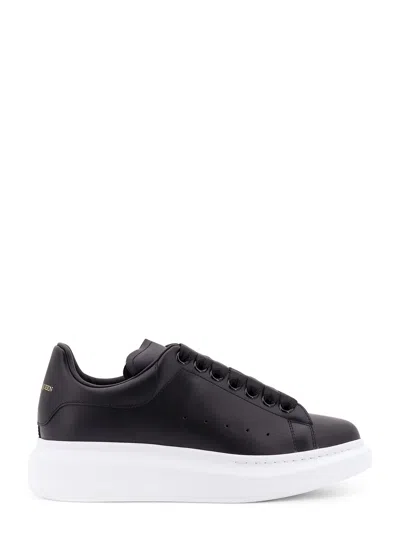 Alexander Mcqueen Black Low Top Sneakers With Logo Lettering On Tongue And Heel In Leather Woman In Black
