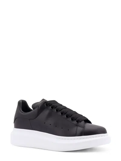 Alexander Mcqueen Black Low Top Sneakers With Logo Lettering On Tongue And Heel In Leather Woman In Black