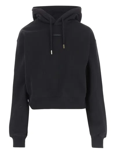Jacquemus Le Hoodie Gros Grain Black Cropped Hoodie With Drawstring Hood And Logo Patch On The Front In Cotton