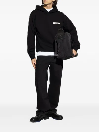 Jacquemus Hooded Long Sleeve Knitwear With Ribbed Cuffs In Black