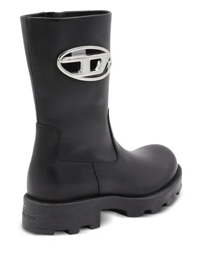 Diesel D-hammer-biker Boots In Shiny Leather In Black