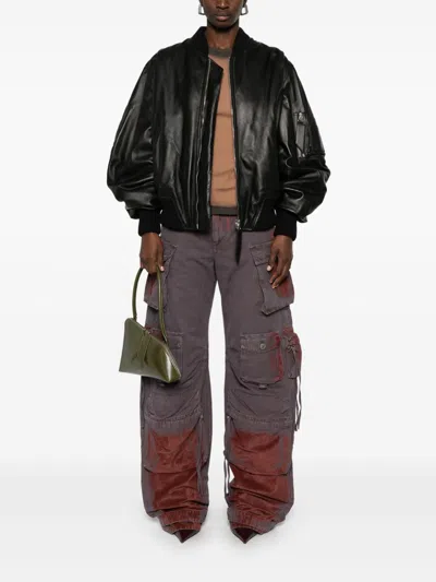 Attico The  Lamb Leather Bomber Jacket With Oversized Silhouette And Utility Pockets In Multi