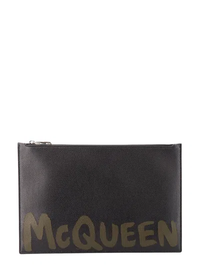 Alexander Mcqueen Leather Clutch With Mcqueen Graffiti Logo