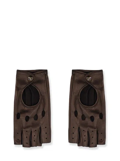 Valentino Perforated Leather Gloves In Brown