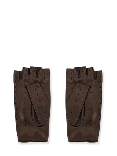 Valentino Perforated Leather Gloves In Brown