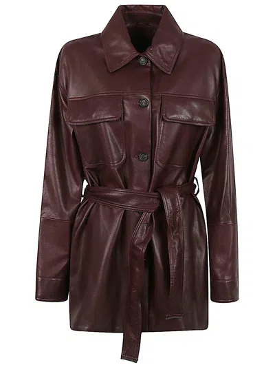 Brunello Cucinelli Leather Jacket Belted Waist In Purple
