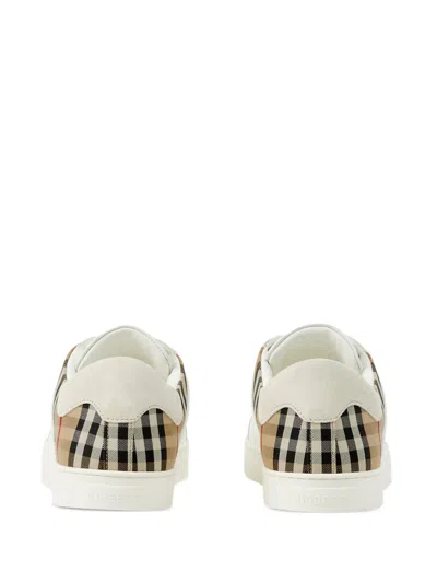 Burberry Check Motif Leather Sneakers In White