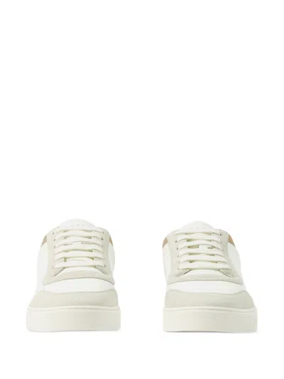 Burberry Check Motif Leather Sneakers In White