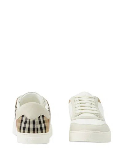 Burberry Check Motif Leather Sneakers In White