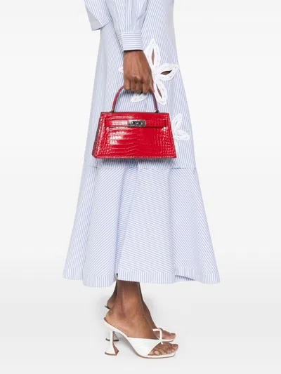 Tory Burch Lee Radziwill Mini Crocodile-effect Leather Top Handle Bag In Red