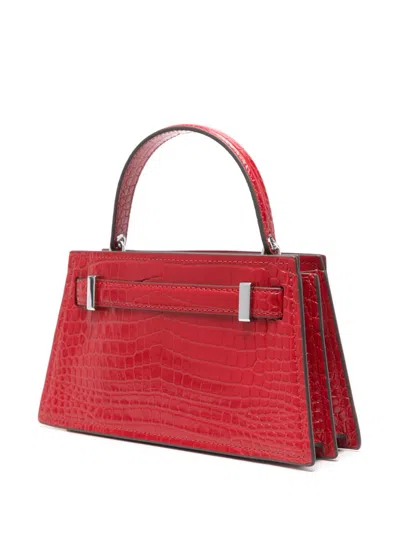 Tory Burch Lee Radziwill Mini Crocodile-effect Leather Top Handle Bag In Red
