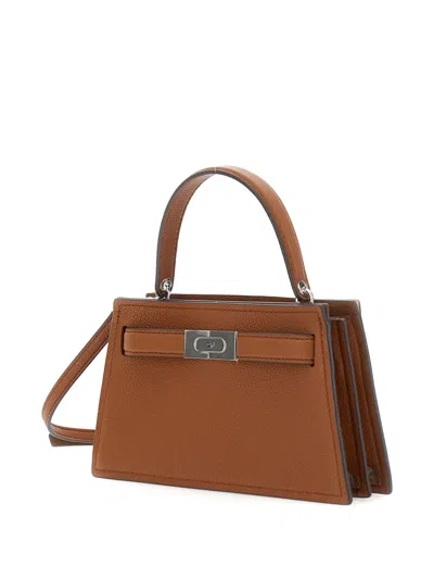 Tory Burch Petite Lee Radziwill Brown Crossbody Bag With Adjustable And Removable Shoulder Strap And T-buckle C