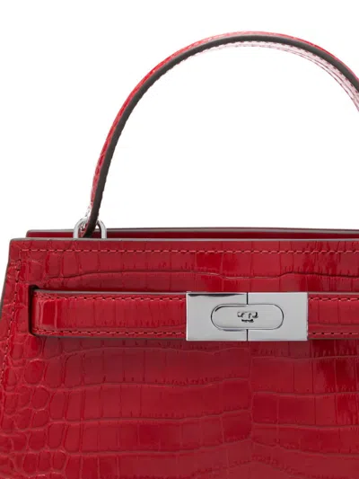 Tory Burch Lee Radziwill Mini Crocodile-effect Leather Top Handle Bag In Red