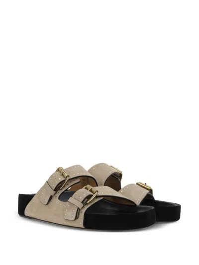 Isabel Marant Beige Suede Sandals With Decorative Buckles In Black