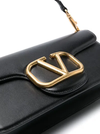 Valentino Locò Vlogo Leather Shoulder Bag In Black