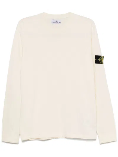 Stone Island Wool Blend Sweatshirt With Iconic Logo Patch And Timeless Design In White