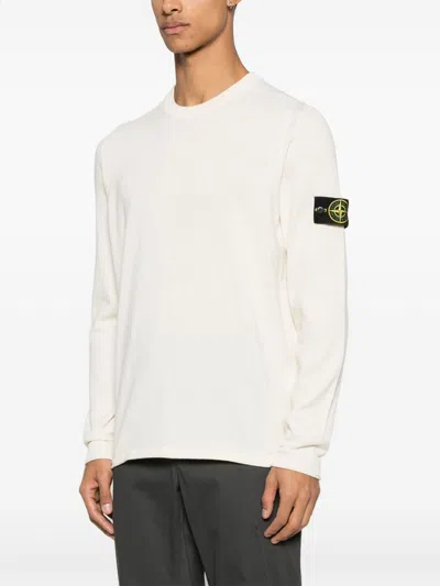 Stone Island Wool Blend Sweatshirt With Iconic Logo Patch And Timeless Design In White