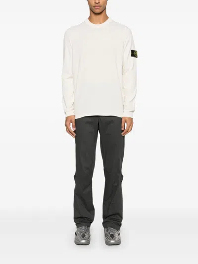 Stone Island Wool Blend Sweatshirt With Iconic Logo Patch And Timeless Design In White