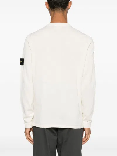 Stone Island Wool Blend Sweatshirt With Iconic Logo Patch And Timeless Design In White