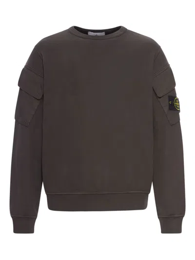 Stone Island Logo Crewneck Sweatshirt In Brown