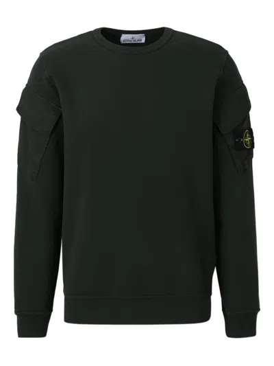 Stone Island Black Sweatshirt With Pockets And Compass Logo In Gray