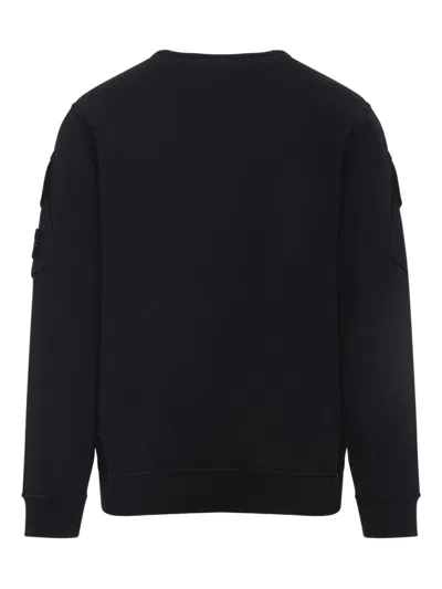 Stone Island Black Long Sleeve Crewneck Sweatshirt With Patch Logo In Blue