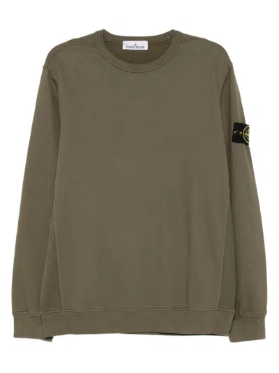 Stone Island Crew Neck Sweater Ribbed Cuffs In Green