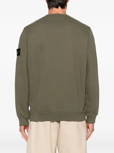 Stone Island Crew Neck Sweater Ribbed Cuffs In Green