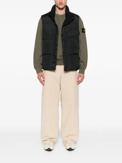 Stone Island Crew Neck Sweater Ribbed Cuffs In Green