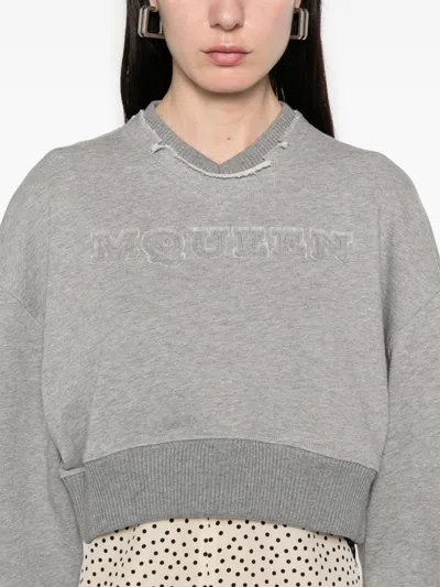 Alexander Mcqueen Alexander Mc Queen Logo Cotton Cropped Sweatshirt In Gray