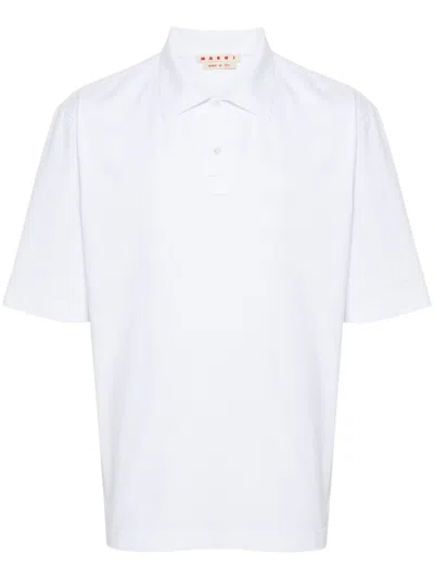Marni Men's Logo Cotton Polo Shirt In White