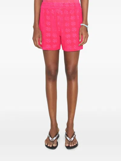 Tory Burch Logo Patterned Cotton Shorts With Elastic Waistband In Pink