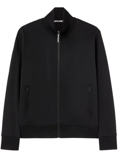 Palm Angels Black High Neck Sweatshirt With Logo Lettering On The Front In Tech Fabric Man