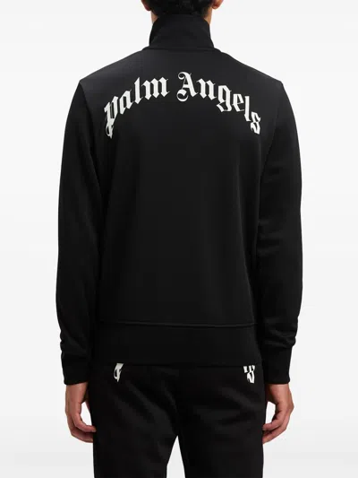Palm Angels Black High Neck Sweatshirt With Logo Lettering On The Front In Tech Fabric Man