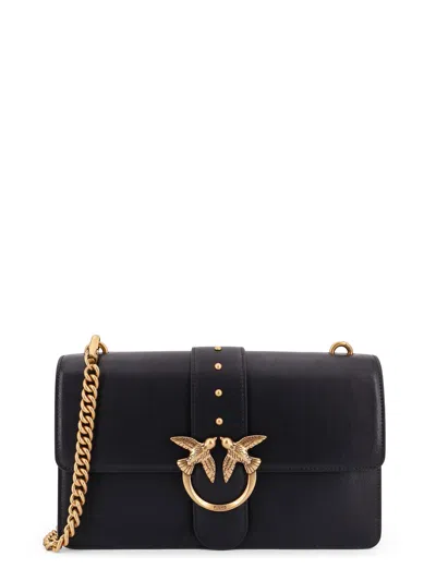 Pinko Love One Classic Black Crossbody Bag With Studded Strap And Love Birds Diamond Cut Plaque On The Fro