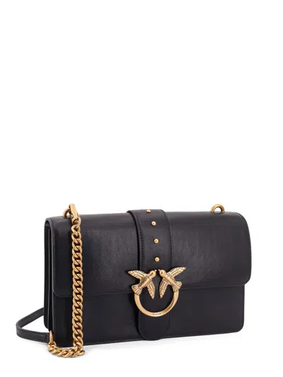 Pinko Love One Classic Black Crossbody Bag With Studded Strap And Love Birds Diamond Cut Plaque On The Fro