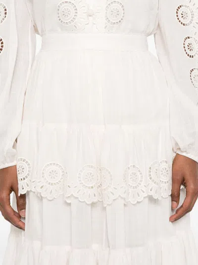 Zimmermann Lucky Embroidered Midi Skirt In White