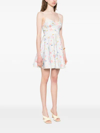 Zimmermann Lucky Lace-trimmed Floral-print Linen Mini Dress In Gray