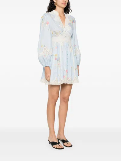 Zimmermann Lucky Linen Mini Dress In Blue