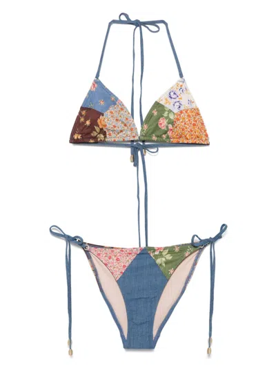 Zimmermann Lucky Mini Cotton Triangle Bikini In Multi