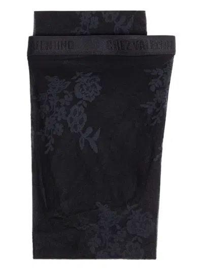 Valentino Sheer Floral Pattern Lycra Tights With Elastic Waistband In Black