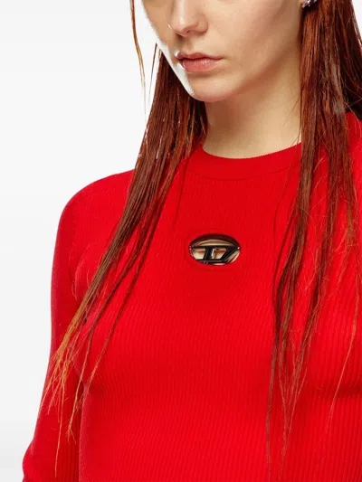 Diesel Rib-knit Viscose-blend Top With Oval D In Red