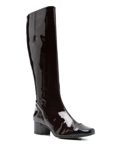 Carel Paris Leather Tall Boots Block Heel In Brown